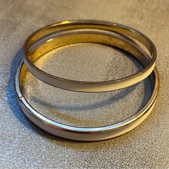 Cream Enamel golden tone 2 bangles set feminine - Picture 1 of 5
